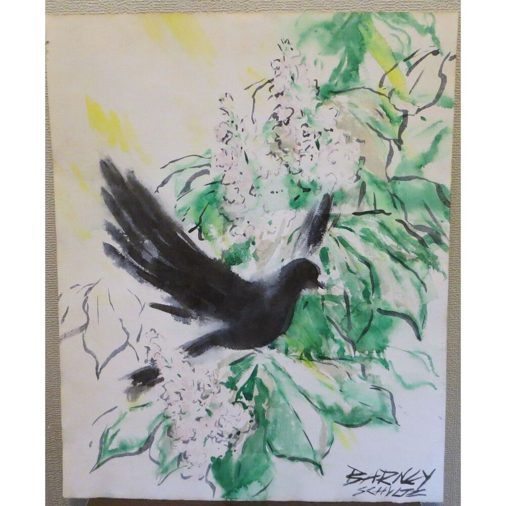 Barney Schultz Black Bird Original East Asian Brush Style Painting